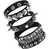 JIYIN 3 Pcs Punk Rock Studded Bracelets Set, Adjustable Leather Spiked Studded Bracelet Cuff Goth Bracelets, 80s Emo Bracelet for Men and Women Halloween Emo Accessories