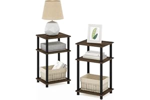 Furinno JUST Night Stand Set of 2, 3-Tier Turn-N-Tube Nightstand, Toolless Bedside Tables, End Table, Side Table with Open St