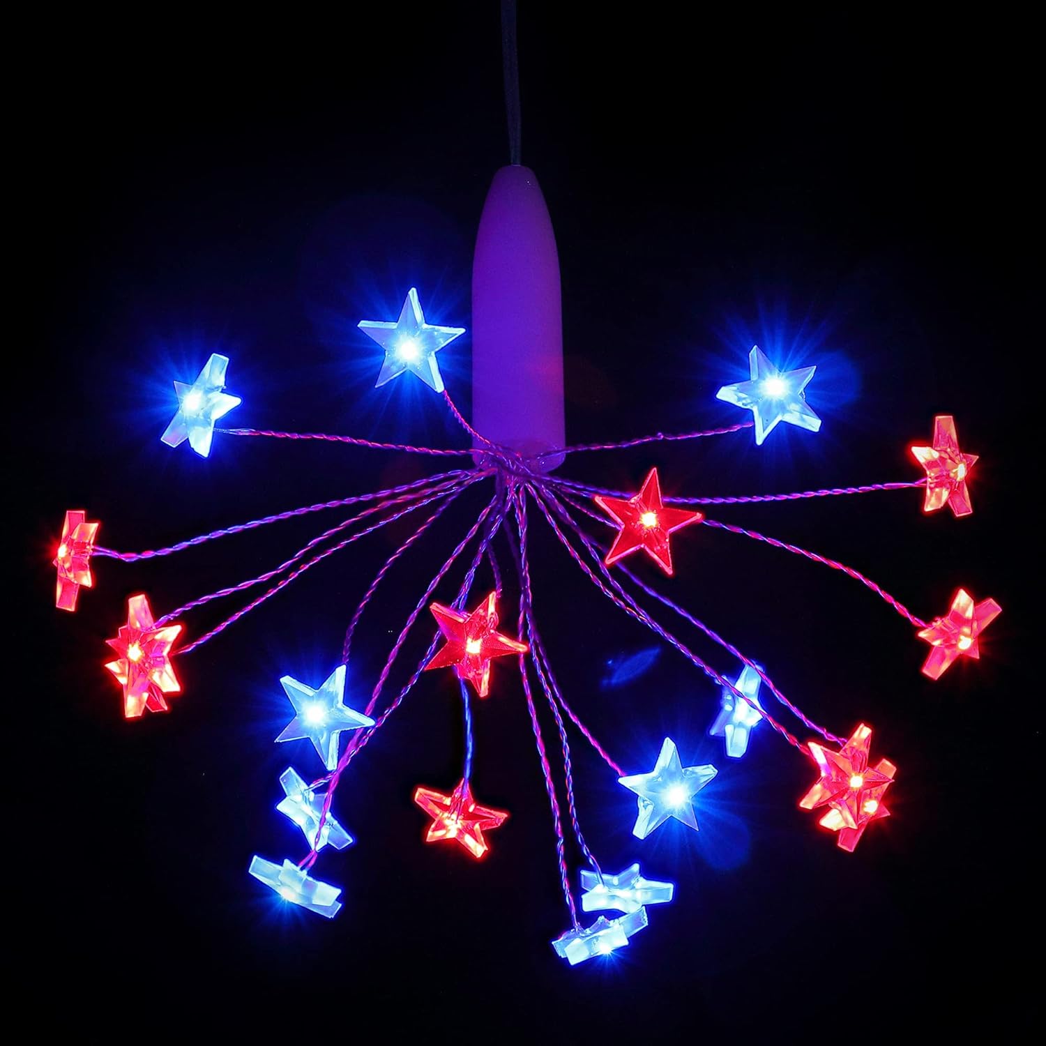 Independence Day Curtain Lights, 20 Star LEDs Red Blue 4th of July Window Starburst Fairy Hanging Lights, Battery Operated Decoration Lights for Memorial Presidents Day Party Garden