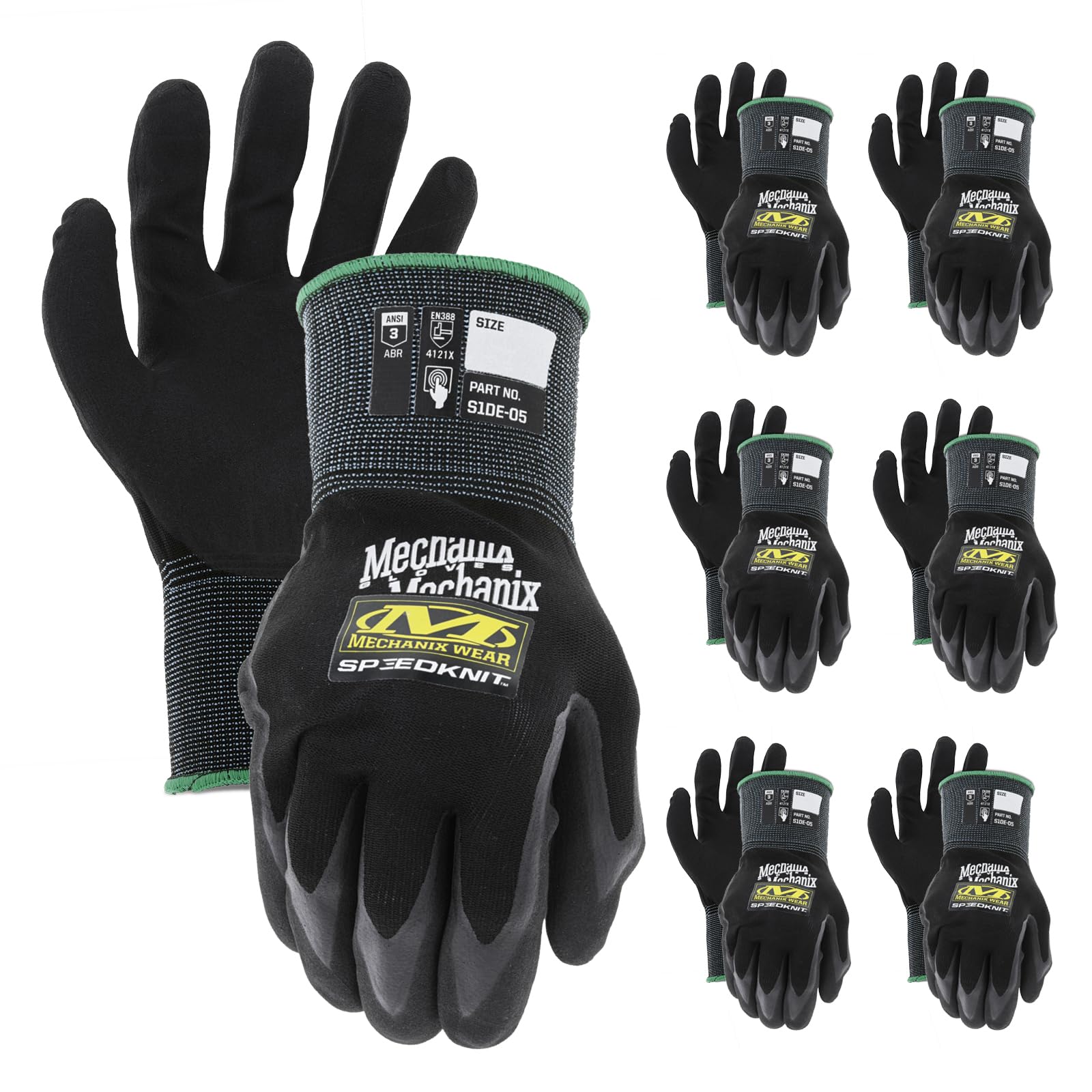 Mechanix Wear SpeedKnit Utility Work Gloves – Coated-Knit Work Gloves – Abrasion Resistant – Oil-Resistant Micro Foam Grip – Machine Washable – Black – Large/X-Large – 6 Pack