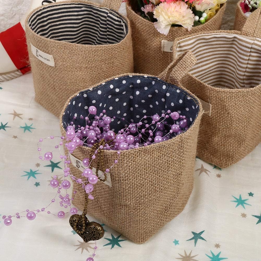 Cotton Linen Laundry Hamper Bag Storage for Home Gadget Storage Organizer Foldable Basket Bin Hanging Laundry Basket(Blue Dots) - Image 3