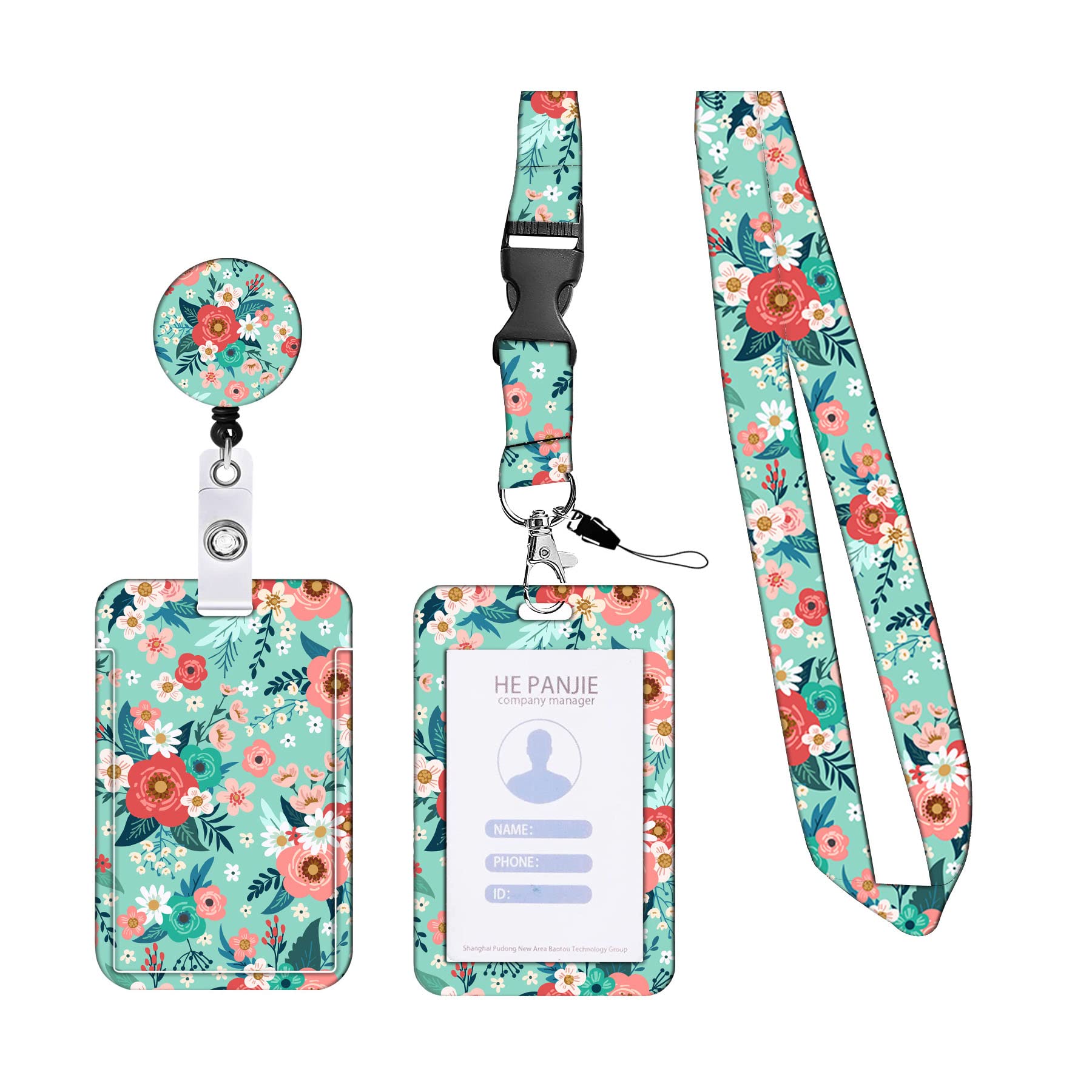 KHDULQ Badge Holder, Lanyards Lanyard with Card Holder, Funky Lanyard, ID Holder, Lanyards for Kids(Green Flower Necklace, Office and School Supplies