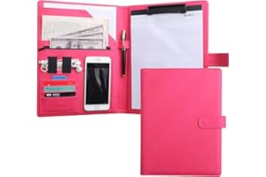 BIYAMI 12.8 * 9.6 inch Portfolio Case Business Padfolio, Smart Phone is Usable in Document Organizer, Conference File Folder with A4/Letter Size Clipboard and Notepad - Hot Pink