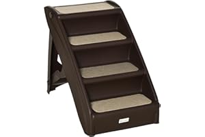 PawHut 4-Level Portable Dog Stairs, Foldable Dog Steps for Small Dogs, Lightweight Cat Steps, with Nonslip Soft Mats, for Hig