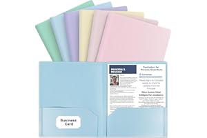 HABGP 6 Pcs Two Pocket Folders, Colored File Folders with Pockets, Heavy Duty Plastic File Folders Pocket Folder with Pockets Fit Letter Size with Business Card Holder for School, Office, Business