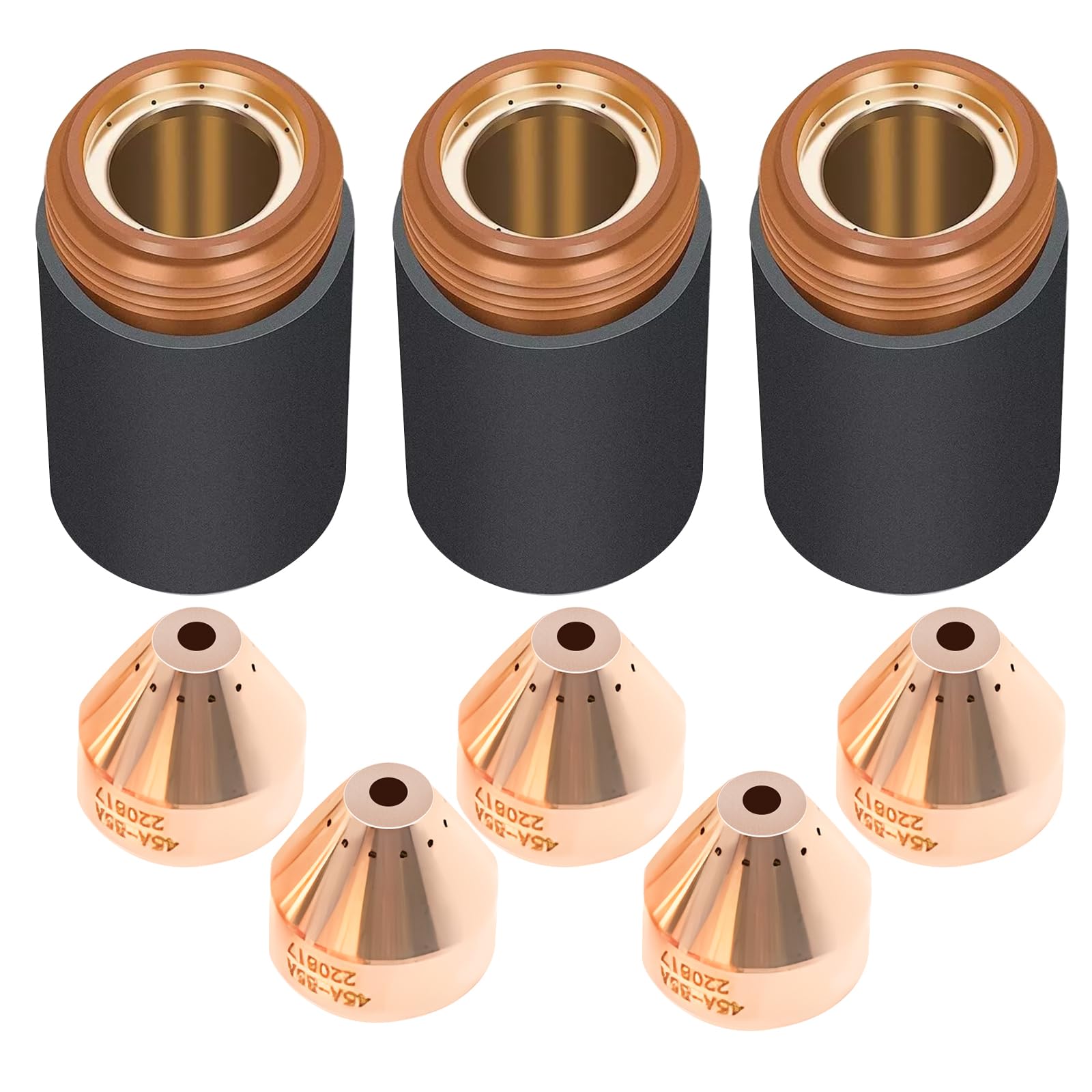220854 Plasma Cutter Retaining Cap for Hypertherm, 3PCS Plasma Cutting Torch Retaining Cap for Hypertherm Powermax 45XP 65 85 105 HRT HRTs MRT 45A-105A (with 5 nozzles)