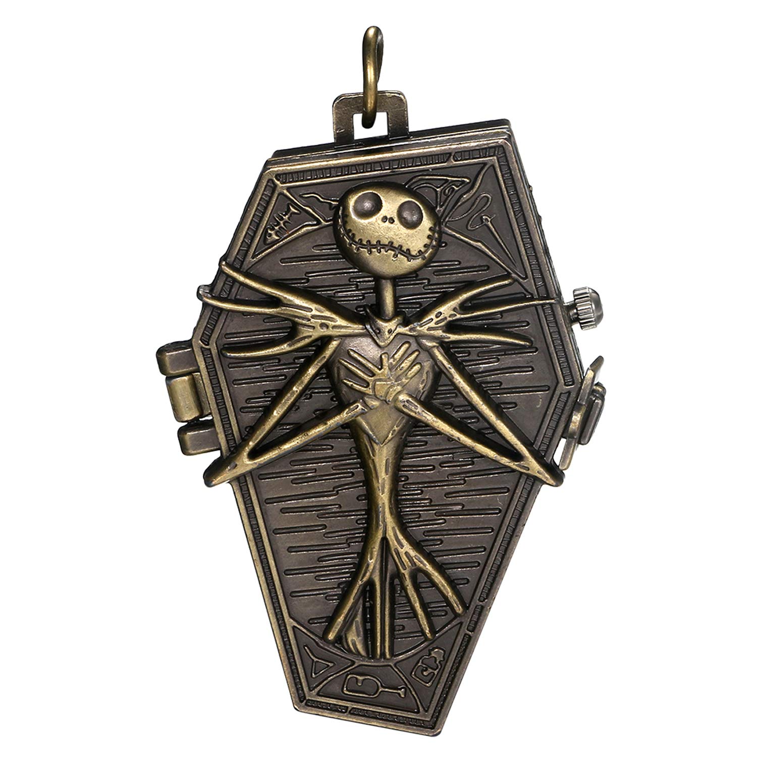 JewelryWe Nightmare Before Christmas Pocket Watch Novelty Halloween Skull Skeleton Quartz Vintage Fob Necklace Watches for Xmas