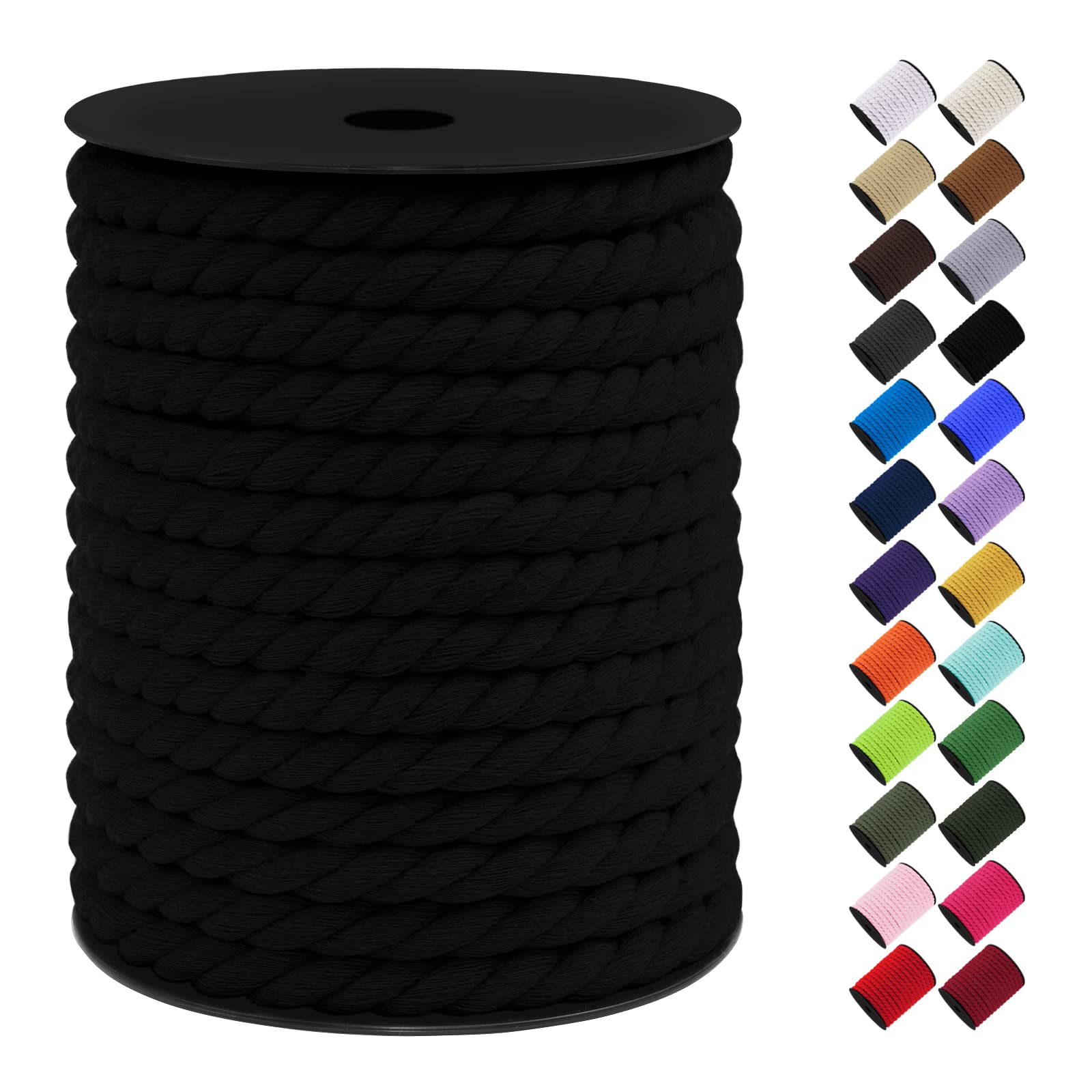 LEREATI 10mm Macrame Cord, 75 Feet Thick Macrame Rope Yarn Natural Cotton Cord Macrame String, Soft Craft Rope for Wall Hanging, Plant Hangers, Garden, DIY Crafting Decoration (Black)