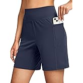 G Gradual Women's 7'' Athletic Long Shorts with Pockets High Waisted Stretch Bermuda Shorts for Women Walking Workout Casual(Navy,XXL)