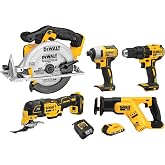DEWALT 20V MAX 5-Tool Power Tools Combo Kit, Includes 1/2 Cordless Drill,1/4 Impact Driver, Reciprocating Saw, Circular Saw, Oscillating Tool, 5Ah Battery and Charger (DCK540D1)