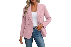 Women's Tweed Blazer Double Breasted Business Casual Jackets Slim Fit Long Sleeve Open Front Work Suits with Pockets