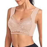WOWENY Seamless Lace Bras for Women Wirefree Comfortable Mesh Padded Soft Back Smoothing Bra