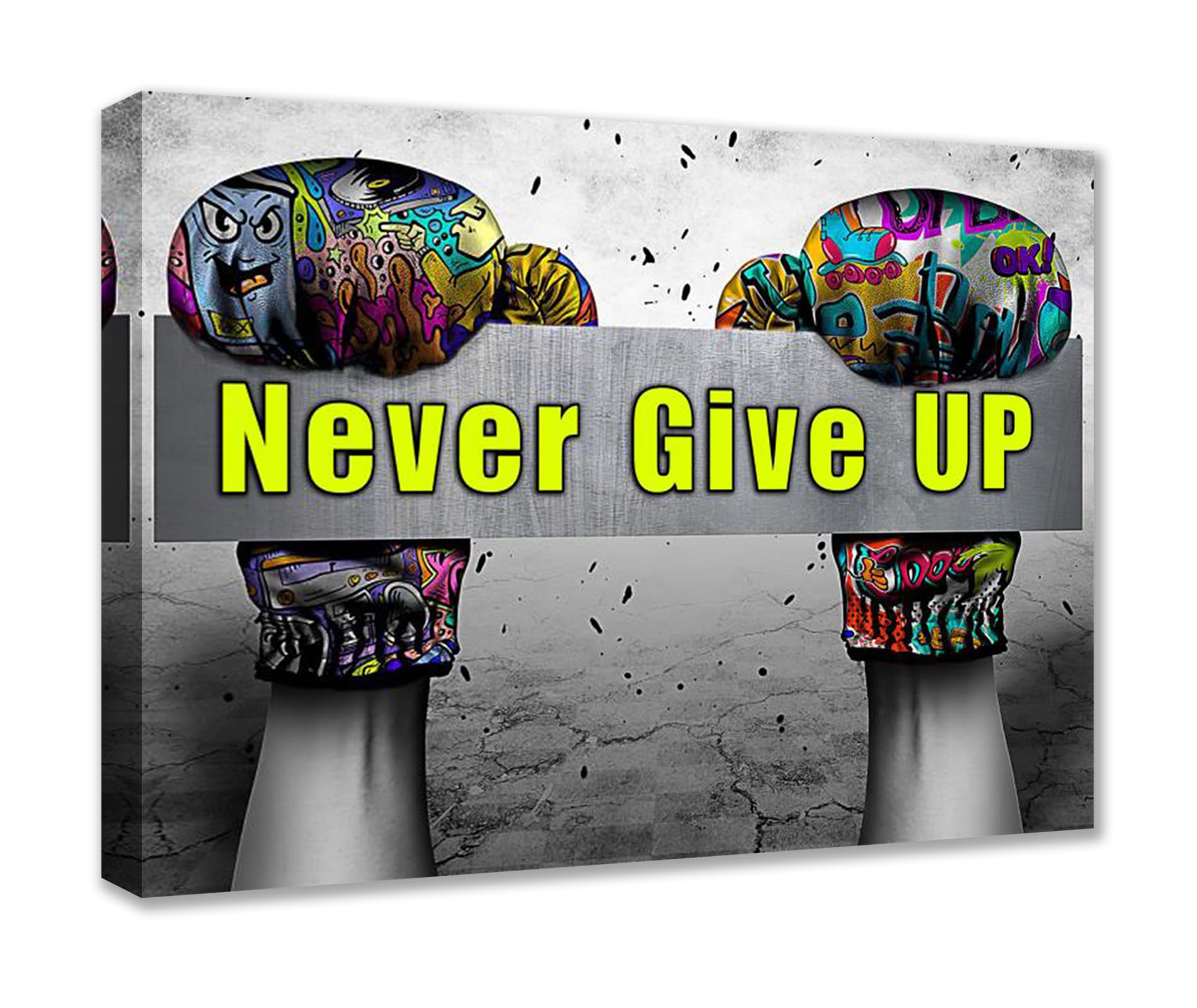 Banksy Street Art Graffiti Hand Gloves Pictures Never Give Up Quotes Paintings Artwork for Living Room Gift 1 Pieces Canvas Wall Art Nordic Home Decor Ready to Hang Poster and Prints (12''W x 16''H)