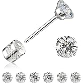 Threadless Flat Back Stud Earrings, 6 Pairs Titanium Hypoallergenic Earrings for Women Men, Cubic Zirconia Silver Gold Stud Earrings Surgical Stainless Steel Stud Earring Set for Cartilage 2-8mm