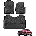 PARTZER Floor Mats Fit for 2015-2025 Ford F150 SuperCrew / 2022-2025 F-150 Lightning, Custom Fit TPE All Weather Front & 2nd Row Floor Liners - 3 PCS