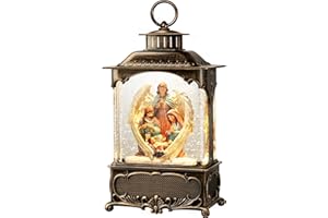 Priddop Nativity Snow Globe Christmas Decorations Gifts Jesus Angel Nativity Scene USB/Battery Timer Music Glitter Snowfall Lantern 10.2 inch