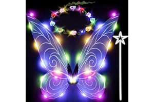 quescu 3pcs Light up Fairy Wings for Adults,LED Butterfly Wings for Girls,Angel Wings Halloween Costume Dress Up for Kids