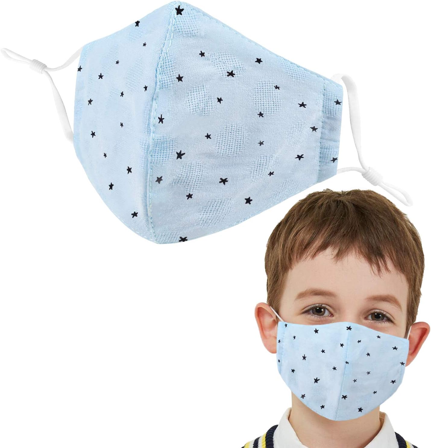 UNIME Kids Cotton Mouth Mask Adjustable Anti Dust Mouth Mask,Kids Cotton Face Mask Reusable Mask Anime Face Mask Washable Mask Cute Dustproof Mask for Kids Toddlers Teens Children,Blue Star