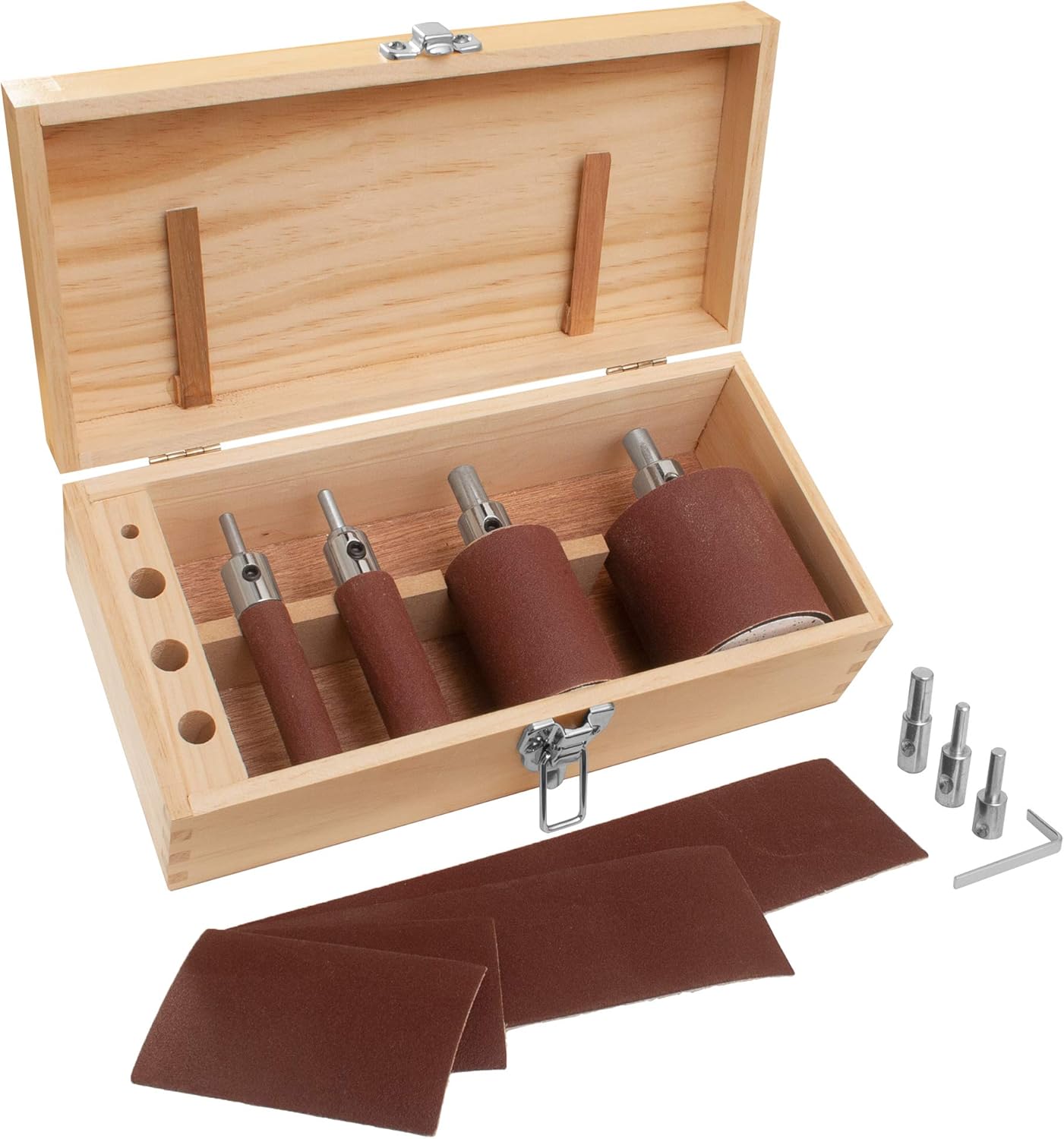 Sleeveless Drum Sanding Set with 4 Sanding Drums, 8 Abrasive 120 Grit