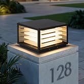 VZVI 11.8" Outdoor Post Lights Hard Wired, Glass Pillar Lights Outdoor | 3000K LED Column Light Outside Waterproof, AC100-240V Large Square Post Lamp, Modern Pillar Light for Patio Columns (1 Pack)