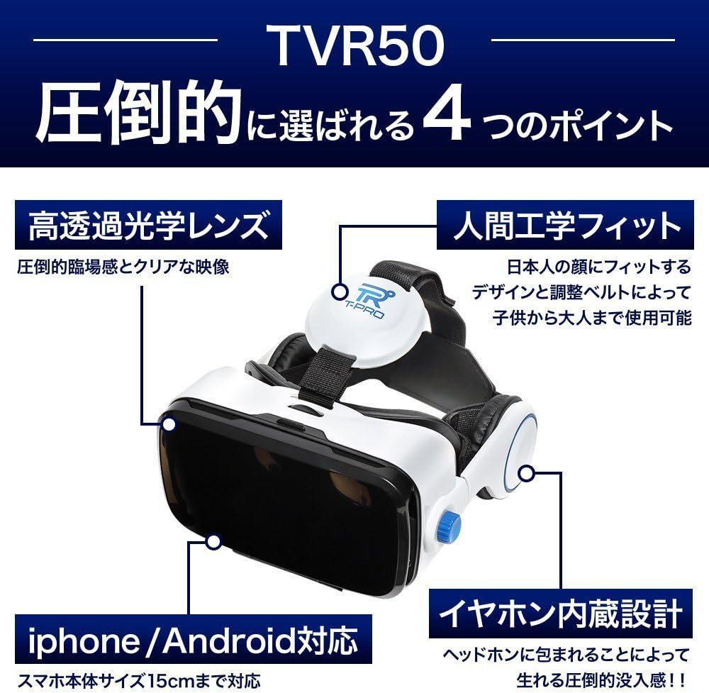 Amazon Co Jp 最新版 Version2 T Pro 3d メガネ対応 Vrゴーグル スマホ最新型 Iphone X Android 各種対応 3d イヤホン一体型 4 0 6 0インチ ブルー 家電 カメラ
