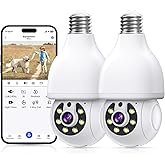 Light Bulb Security Cameras Wireless Outdoor 5g/2.4ghz WiFi, 2K HD Camera Surveillance Exterieur with Color Night Vision,Two 