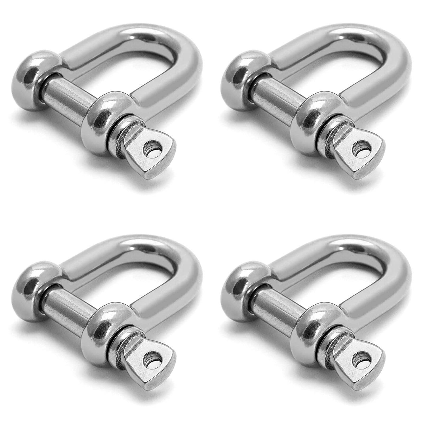 4Pcs Shackles,Stainless Steel D Ring Screw Shackles with Screw,Hexagonal D-shape flat head Shackle For M8