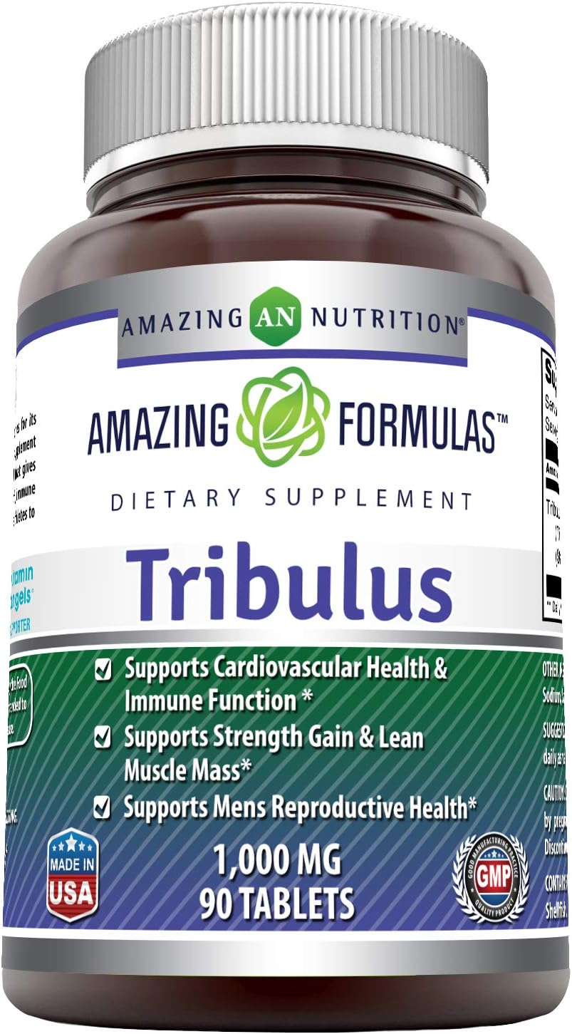 Amazing Formulas Tribulus Terrestris Extract 1000 MG Tablets, 90ct (Non GMO,Gluten Free, Vegan) - Standardized to Contain Min. 45% Steroidal Saponins, Testosterone Booster, for Enhanced Vitality: Health & Personal Care