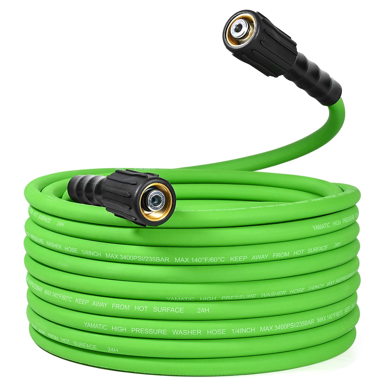 YAMATIC Durable Pressure Washer Hose 25FT, 3400 PSI 1/4'' Power Washer Hose Replacement for Gas&Electric Washer, Wear Resistant Extension Leak-Free M22 Fittings, Green Image