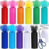 11 Colors Rainbow Tulle Rolls Tulle Netting Rolls Tulle Fabric Spool Ribbon 6" by 25 Yards/Spool and Sewing Scissor Measuring