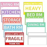 Ouzoustate 300 Count 2” x 3’’ Removable Home Moving Box Packing Labels for 1/2/3/4 Bedroom Rooms, 9 Designs Waterproof Color-Coded Moving Stickers Including Fragile 、Heavy and Blank Labels