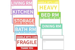 Ouzoustate 300 Count 2” x 3’’ Removable Home Moving Box Packing Labels for 1/2/3/4 Bedroom Rooms, 9 Designs Waterproof Color-Coded Moving Stickers Including Fragile 、Heavy and Blank Labels