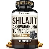 Himalayan Shilajit + Ashwagandha & Turmeric - 1610mg | Vegan Capsules with Fulvic Acid, 95% Curcuminoids & Black Pepper | Joint, Mood & Immune Support | 90 Count