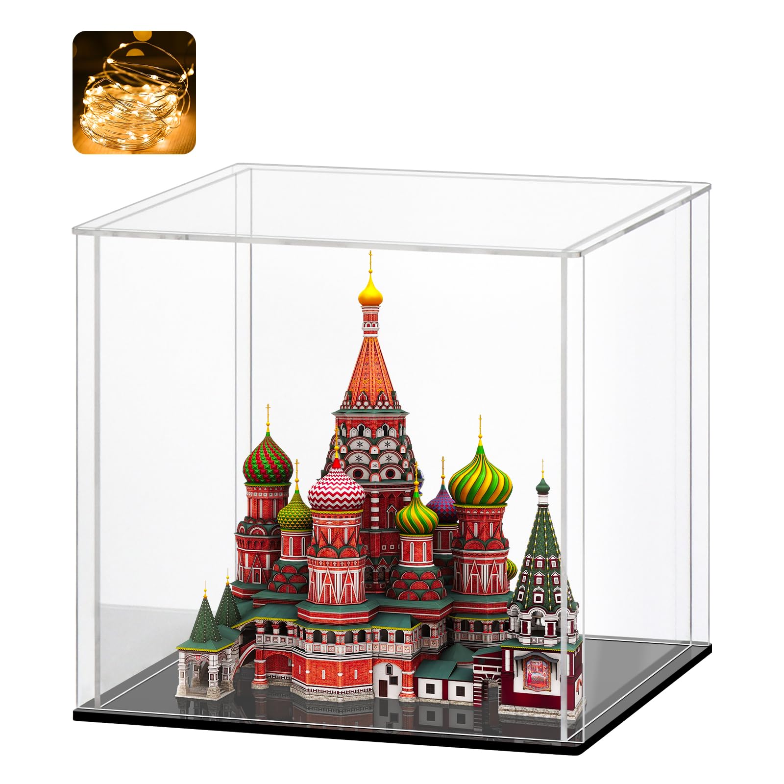 Photo 1 of LASOA Acrylic Display Case – Display Box for Collectibles, Figures, Memorabilia, Clear Showcase with Black Base, Self-Assembly Display Container, 12x12x12 inch