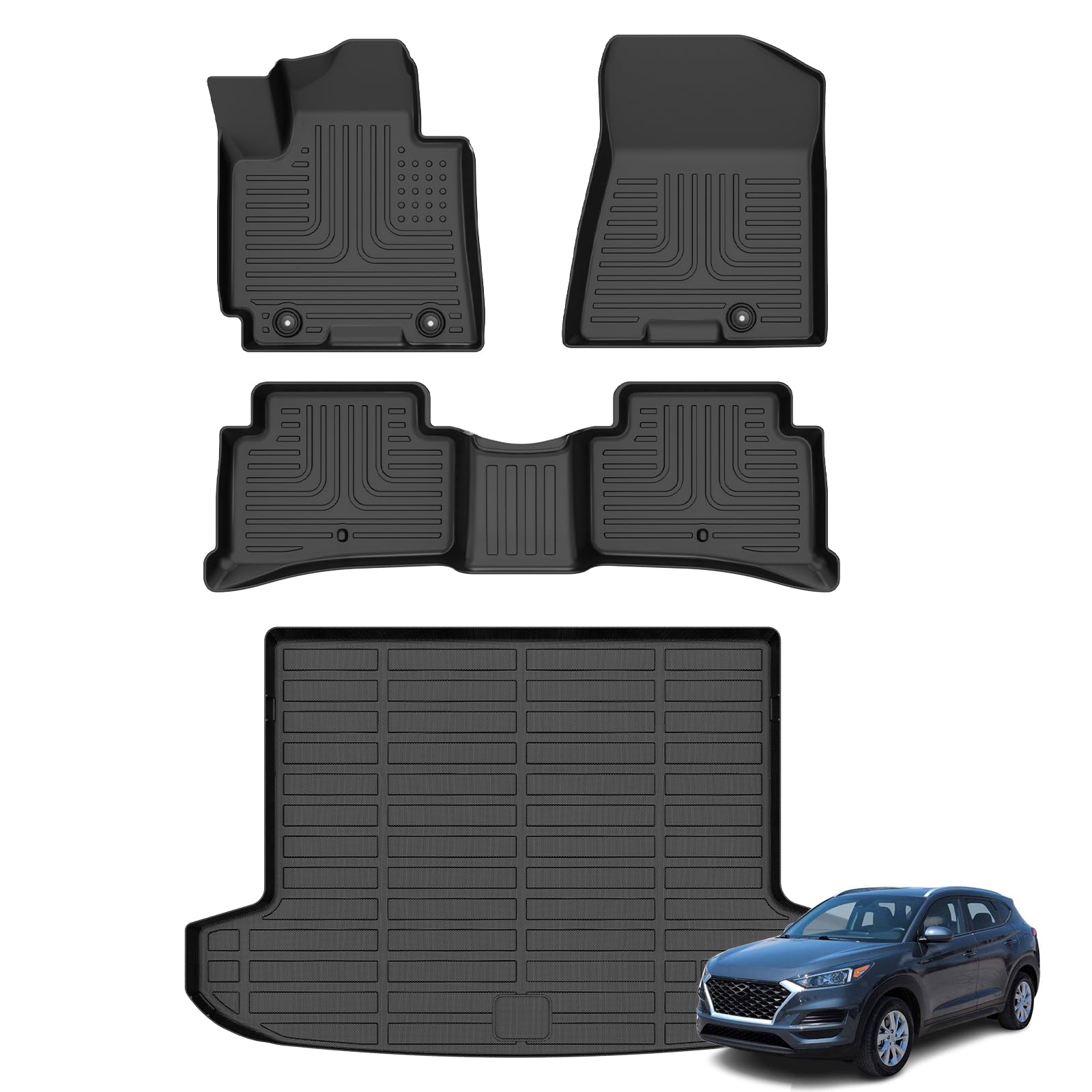 AZYT Floor Mats & Cargo Liner for Hyundai Tucson(No Hybrid Models) 2016-2021, All Weather Automotive TPE Floor Liners Set Waterproof Accessories Black Image