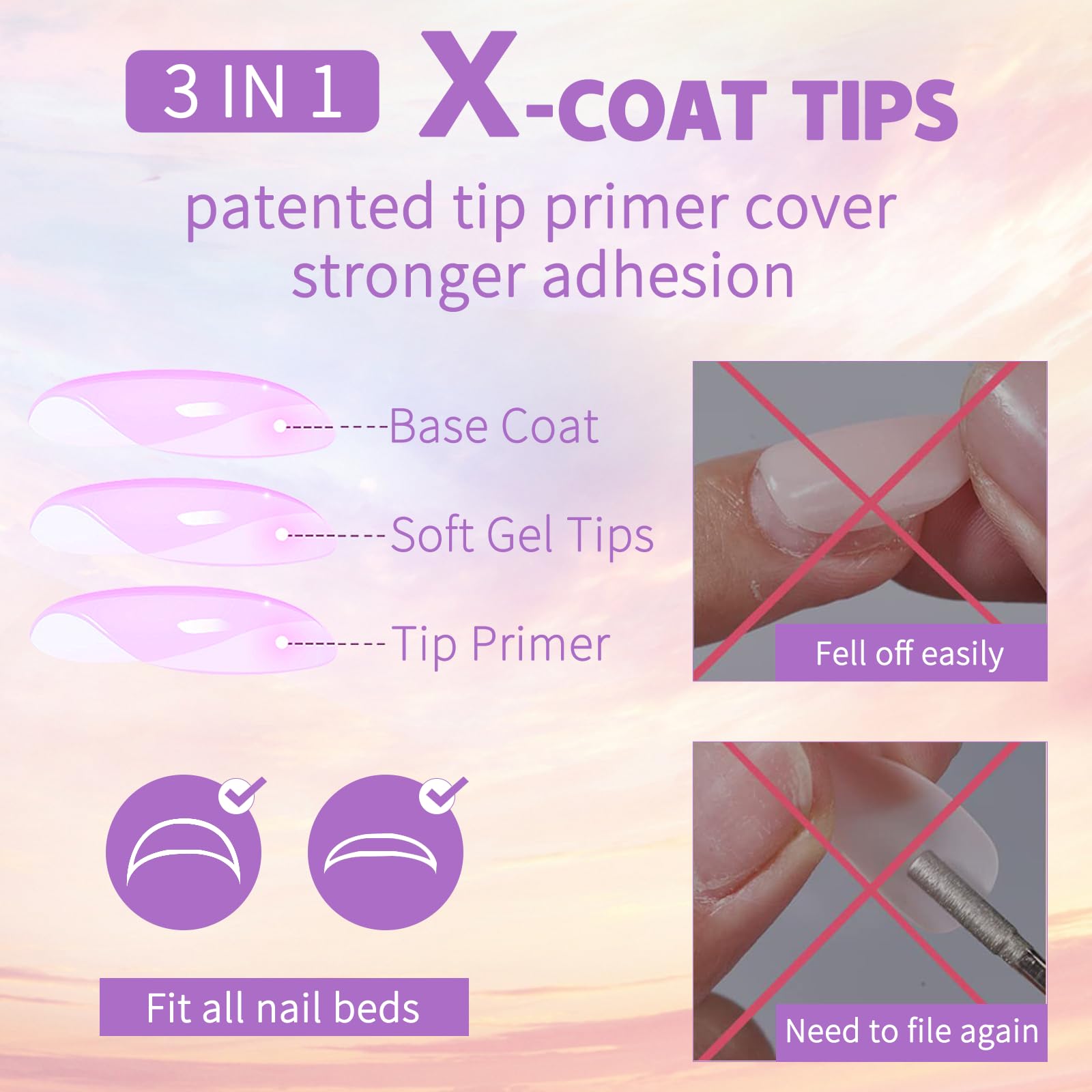 150 Pcs Black French Tip Press on Nails Short Square Fake Nails 3 IN 1 Soft Gel Tip Nails 15 Size Full Cover False Nails X-Coat Nail Tips Kit Short Coffin Acrylic Stick Glue on Nails for Women - Image 4