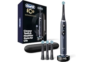 Oral-B iO Series 9 Limited Rechargeable Black Electric Toothbrush with (2) Ultimate Clean and (1) Gentle Care Replacement Brush Heads, Black, Travel Case and Charger