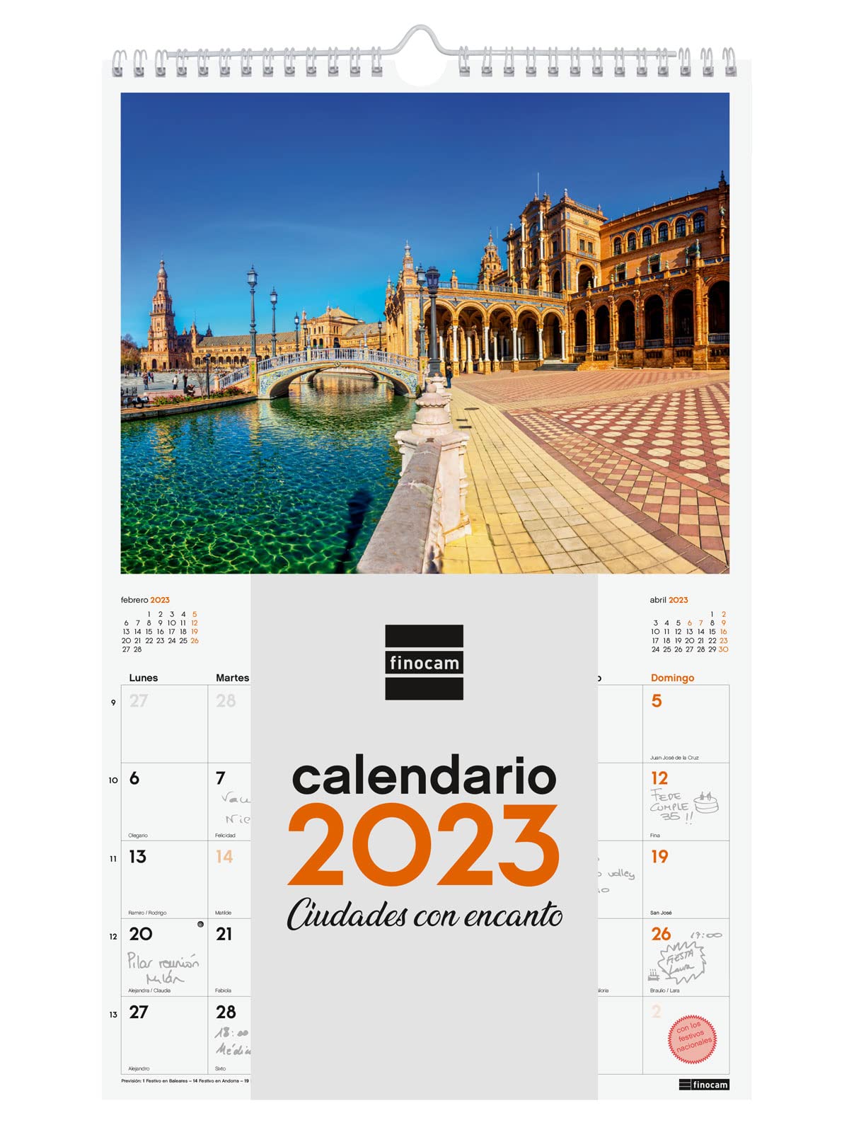 Finocam - Calendar 2023 Spiral Wall Images to Write January - December (12 months) Spanish Cities, 780554623, Pared Espiral - mediano