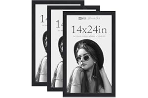 VCK 14x24 Frame for Poster & Picture - Black Oak 3 Pack, Natural Textured Solid Wood Frame, Wall Hanging