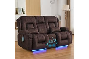 IPKIG 67" Power Reclining Loveseat Sofa, Electric Home Theater Seating with Console/4 Colors Ambient Lighting/Bluetooth Speakers/USB Ports/Built-in Outlets (Velvet-Brown, Loveseat Recliner)