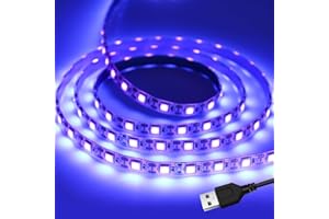 UV LED Strip Light USB Powered, 200cm/6.6ft 5V 12W 120 SMD 5050 UV LEDs 395nm-405nm Black Light LED Tape for Fluorescent, 3D 