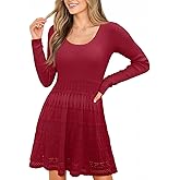 Wenrine Womens Long Sleeve Sweater Dress Knit Crochet Casual A Line Flowy Skater Mini Dresses