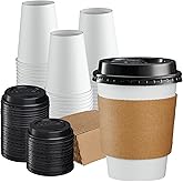 GUSTO [12 oz. - 100 Sets Disposable Coffee Cups with Lids and sleeves - To Go Paper Hot Cups for Travel and Office Use - Formerly Comfy Package