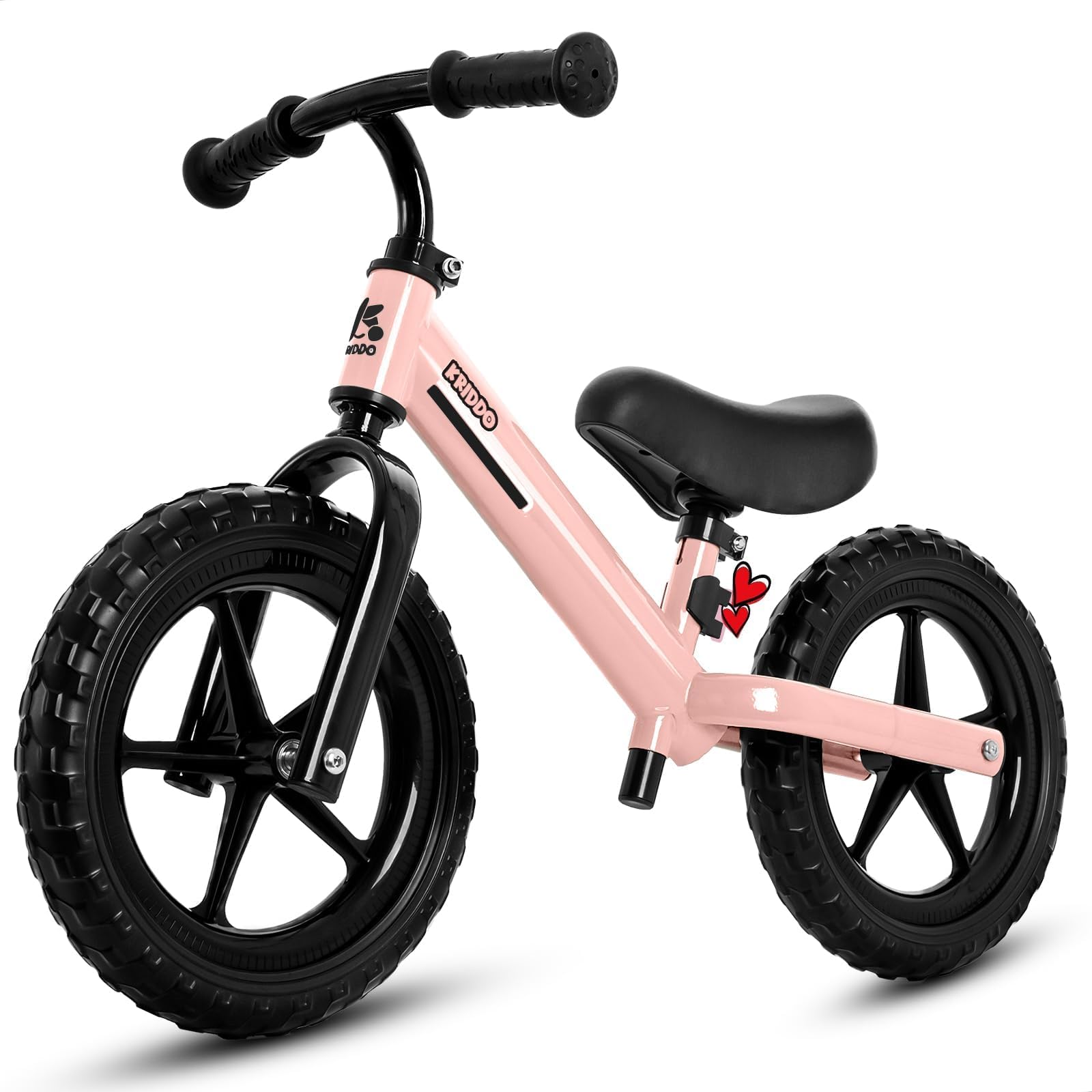 KRIDDO Toddler Balance Bike 2 Year Old, Kids Balance Bike for 2-5 Years Old, Dual Bearing for Smoother Riding, Adorable Plate, Adjustable Seat and Handlebar, Toddler Bike Gifts Age 2-3, Pink
