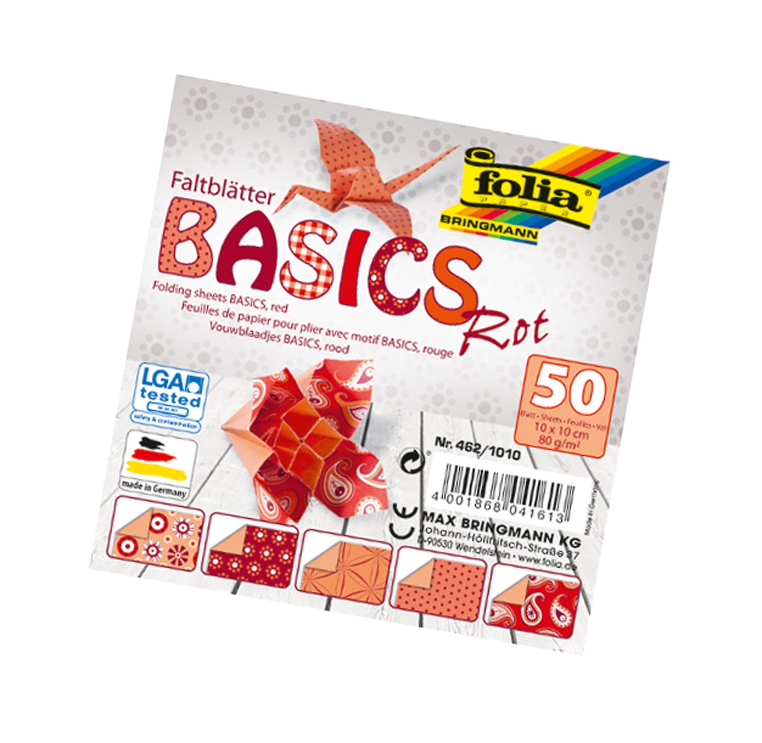 Folia Basics folding sheets, 80 g/qm, 50 sheets assorted in 5 designs