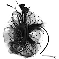 DRESHOW Fascinator Hat - Flower Mesh Feather Headband & Clip For Women, Tea Party & Wedding