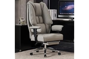 EXCEBET Big and Tall Office Chair 400lbs Wide Seat, Leather High Back Executive Office Chair with Foot Rest, Ergonomic Office Chair Lumbar Support for Lower Back Pain Relief (Light Grey)