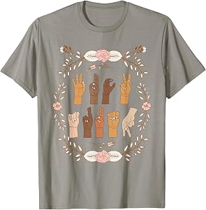 ASL Anti Trump Sign Language Floral Funny T-Shirt
