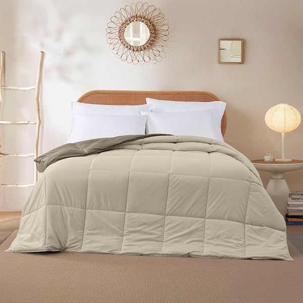 MODERN THREADS DOWN ALTERNATIVE REVERSIBLE COMFORTER TAUPE/CHAMPAGNE QUEEN