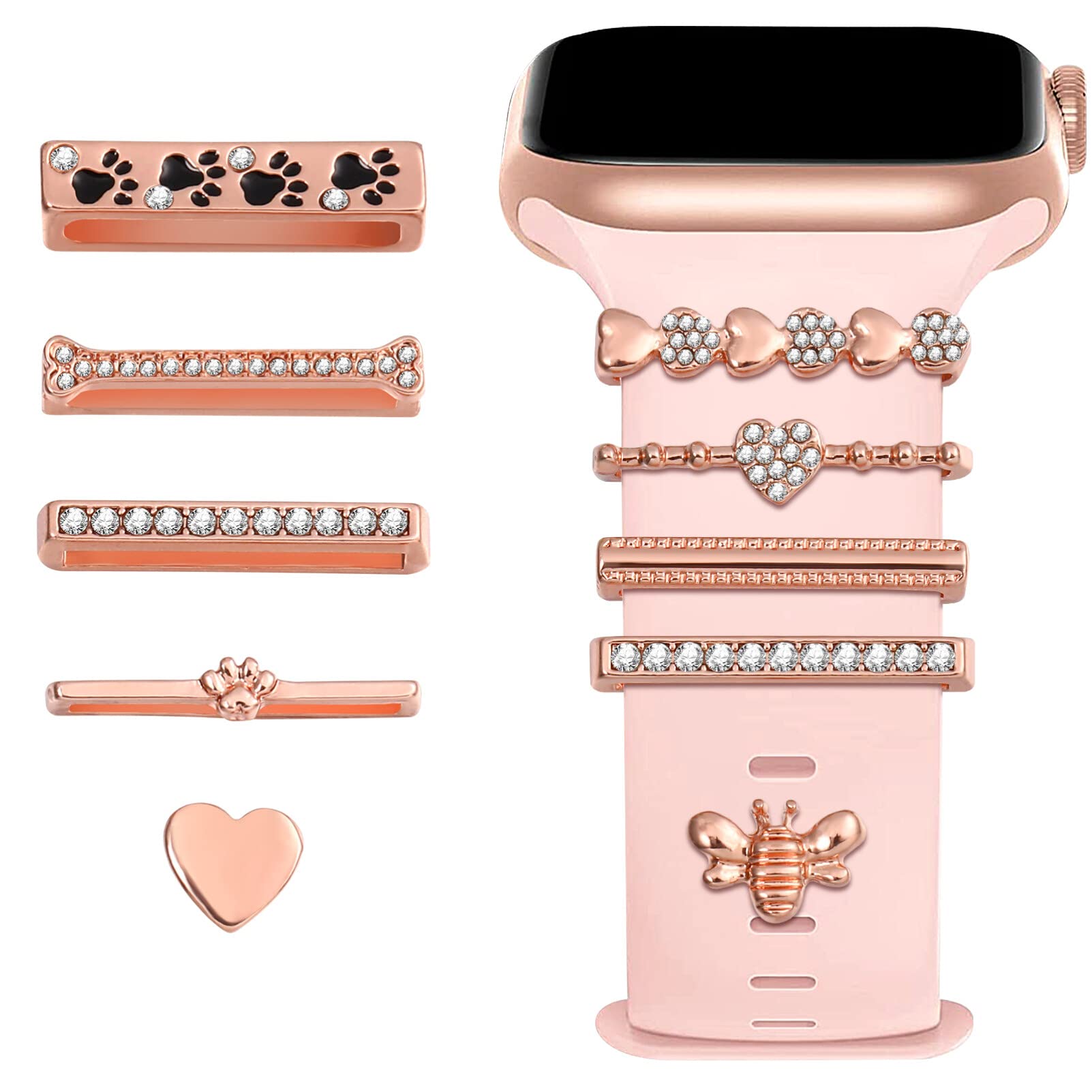 Hemobllo Watch Band Decorative Rings with Rhinestone Charms for Watch Bands Stylish Metal Buckle Accessories for Smartwatch Series 1 to 8